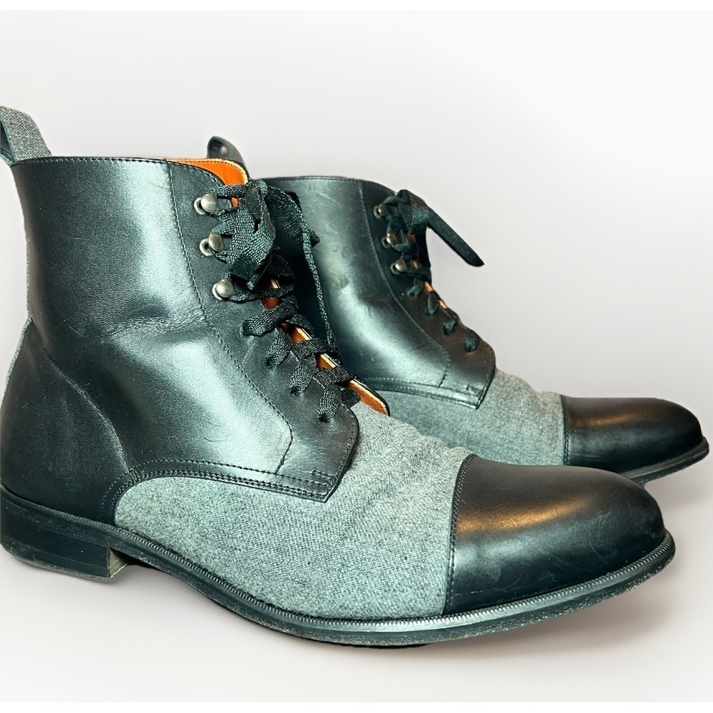 TAFT Wool Leather Cap Toe Ankle Boots Mens Size US 9.5 Black Gray EUC Excellent‎